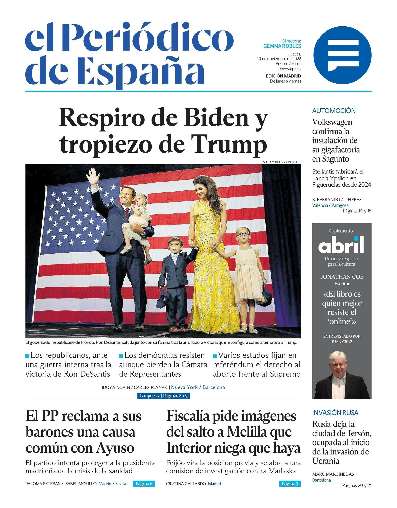 EL PERIÓDICO DE ESPAÑA pentru astăzi, joi, 10 noiembrie 2022